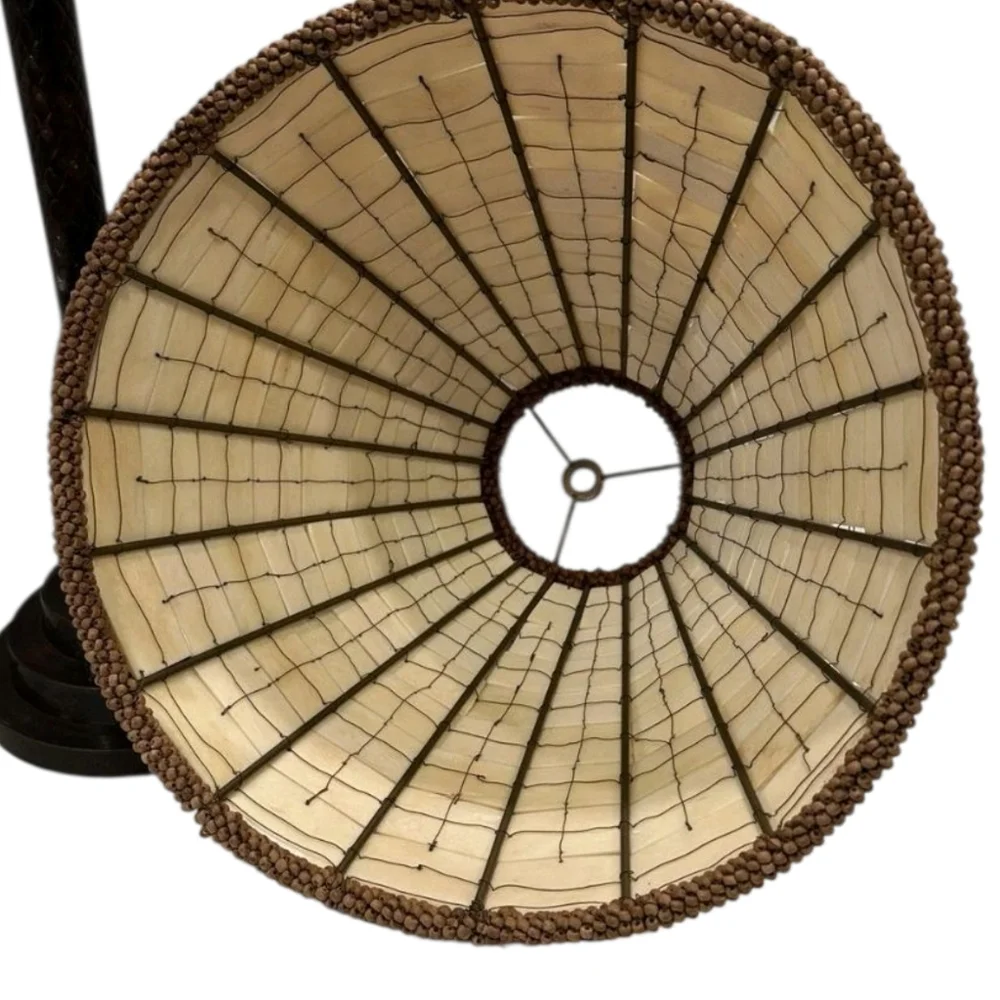 Bombay Co Palm Tree Lamp Bronze Color Bone Horn Tile Shade Tropical Tiki Coastal - Picture 11 of 12